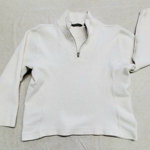 Tommy Bahama Sweatshirt Knit Womens Large White Zip Neck with Collar Long Sleeve